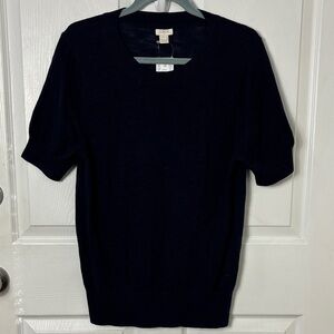 NEW NWT JCREW Navy Blue cotton short sleeve round neck top size XL ribbed hem